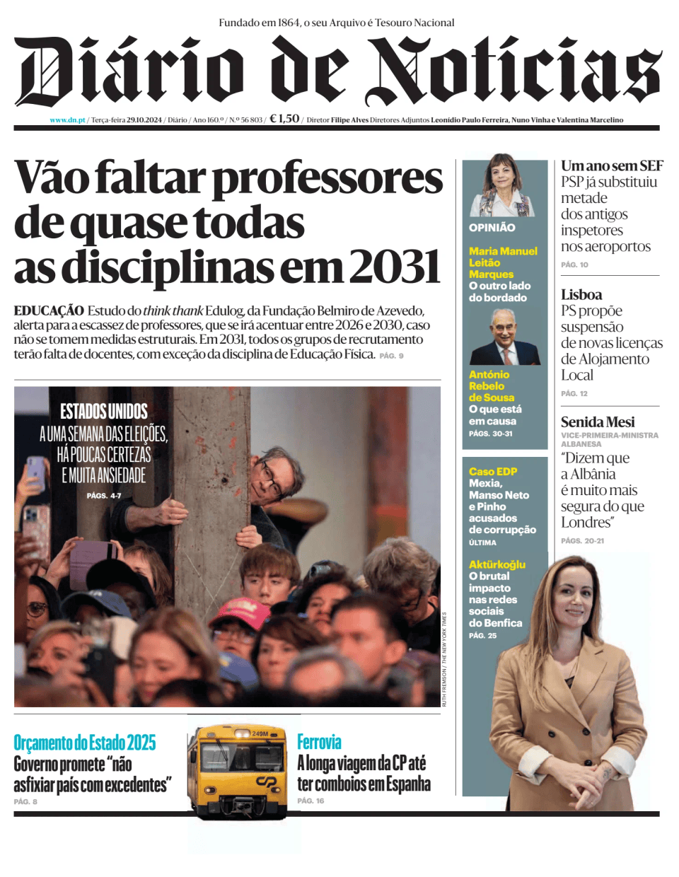 Prima-pagina-Diario de Noticias-edizione-di-oggi-20241029